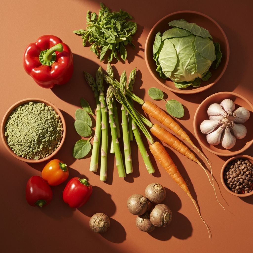 Overhead view of nutritious whole foods
